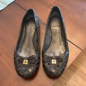 Tory Burch Leather Prescot Woven Flats